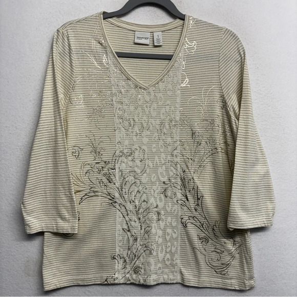 Zenergy Chico's Gold Stripe Blouse 1 / Small - Picture 1 of 9